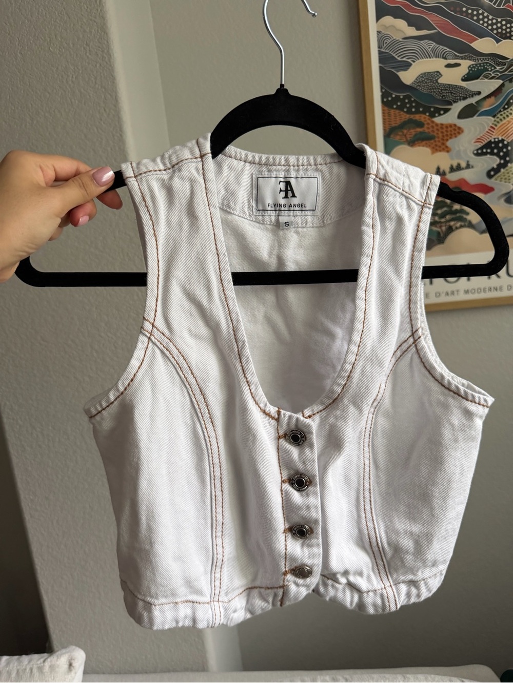Flying Angel White Cropped Button Front Tank
